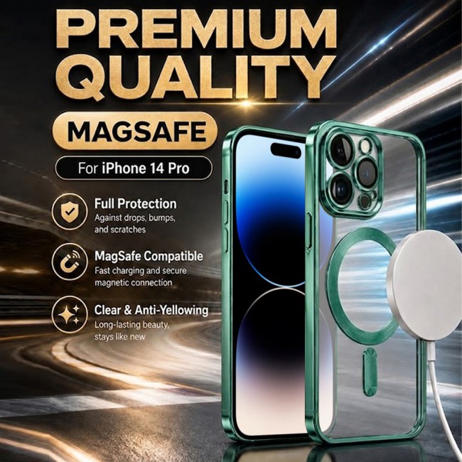 MARGOUN MagSafe Magnetic Clear for iPhone 14 Pro Case – Slim Shockproof Protective Cover with Bumper and Camera Lens Protection - Light Green
