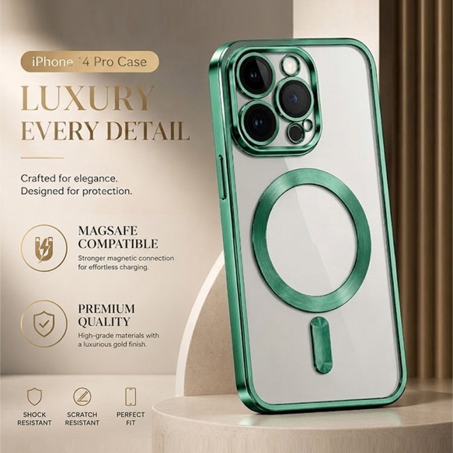 MARGOUN MagSafe Magnetic Clear for iPhone 14 Pro Case – Slim Shockproof Protective Cover with Bumper and Camera Lens Protection - Light Green