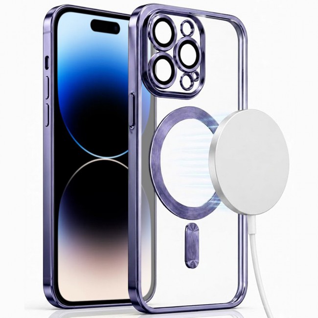 MARGOUN MagSafe Magnetic Clear for iPhone 14 Pro Case – Slim Shockproof Protective Cover with Bumper and Camera Lens Protection - Purple