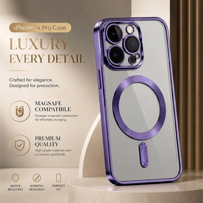 MARGOUN MagSafe Magnetic Clear for iPhone 14 Pro Case – Slim Shockproof Protective Cover with Bumper and Camera Lens Protection - Purple