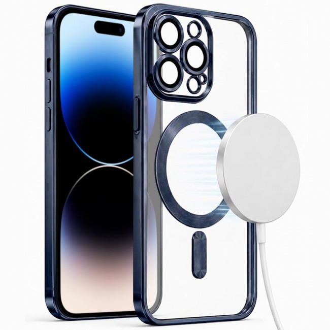 MARGOUN MagSafe Magnetic Clear for iPhone 14 Pro Case – Slim Shockproof Protective Cover with Bumper and Camera Lens Protection - Dark Blue
