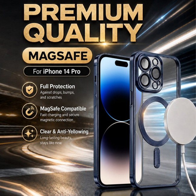 MARGOUN MagSafe Magnetic Clear for iPhone 14 Pro Case – Slim Shockproof Protective Cover with Bumper and Camera Lens Protection - Dark Blue
