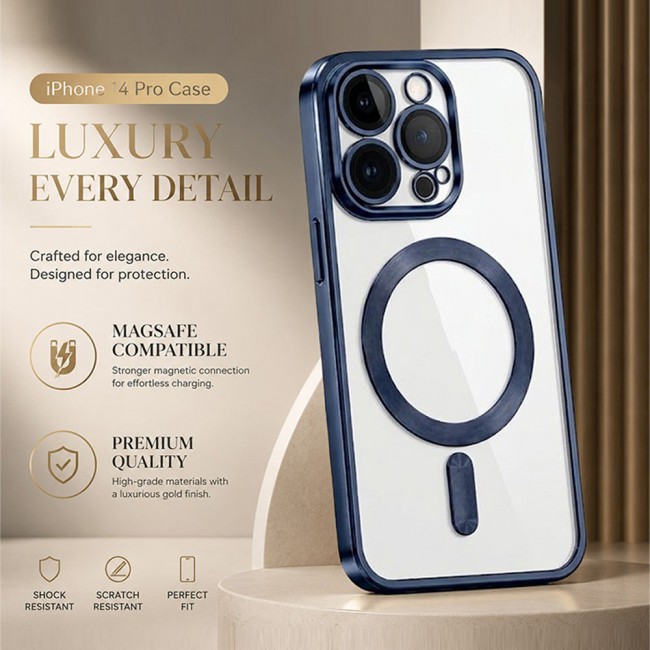 MARGOUN MagSafe Magnetic Clear for iPhone 14 Pro Case – Slim Shockproof Protective Cover with Bumper and Camera Lens Protection - Dark Blue