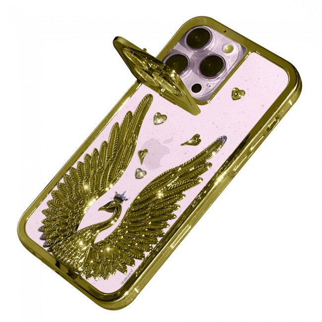 MARGOUN For iPhone 15 Pro Case Luxury Electroplate Diamond Angel Wings Glitter Clear Phone Cover (Gold, 15 Pro)