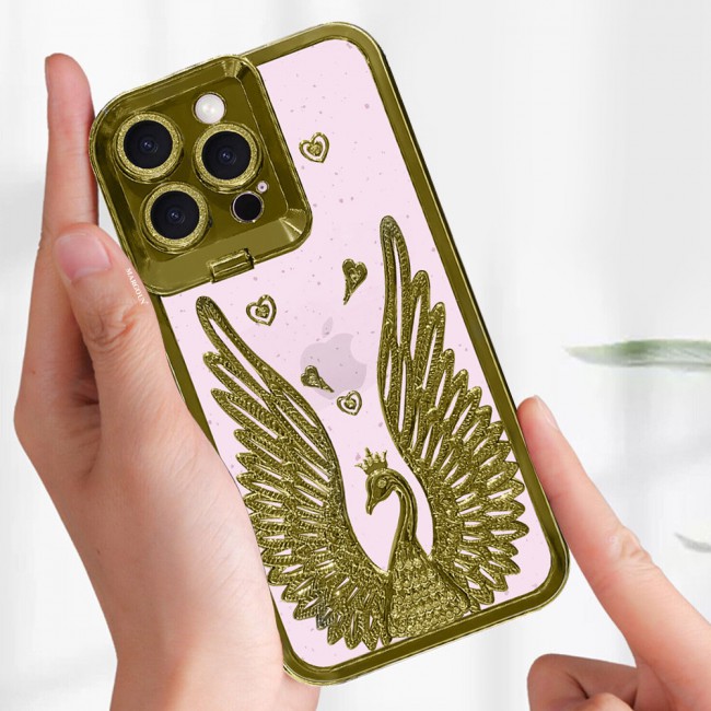 MARGOUN For iPhone 15 Pro Case Luxury Electroplate Diamond Angel Wings Glitter Clear Phone Cover (Gold, 15 Pro)