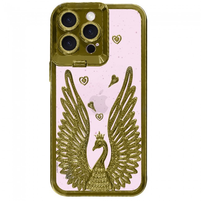 MARGOUN For iPhone 15 Pro Case Luxury Electroplate Diamond Angel Wings Glitter Clear Phone Cover (Gold, 15 Pro)