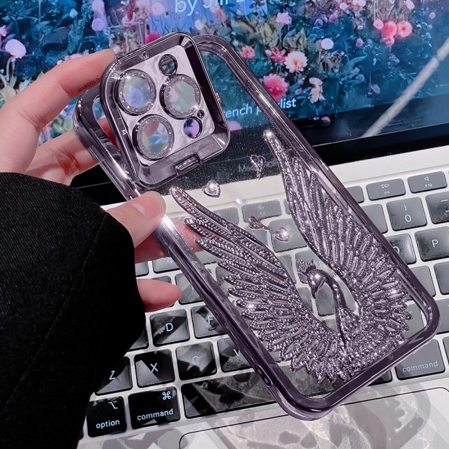 MARGOUN For iPhone 15 Pro Case Luxury Electroplate Diamond Angel Wings Glitter Clear Phone Cover (Purple, 15 Pro)
