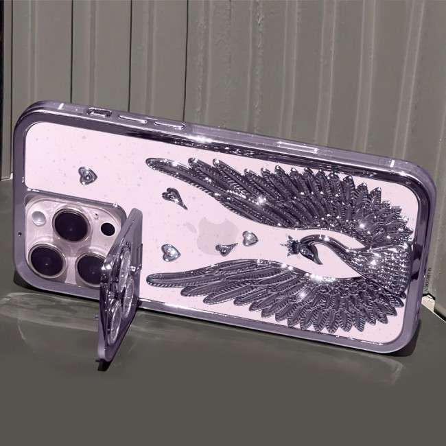 MARGOUN For iPhone 15 Pro Case Luxury Electroplate Diamond Angel Wings Glitter Clear Phone Cover (Purple, 15 Pro)
