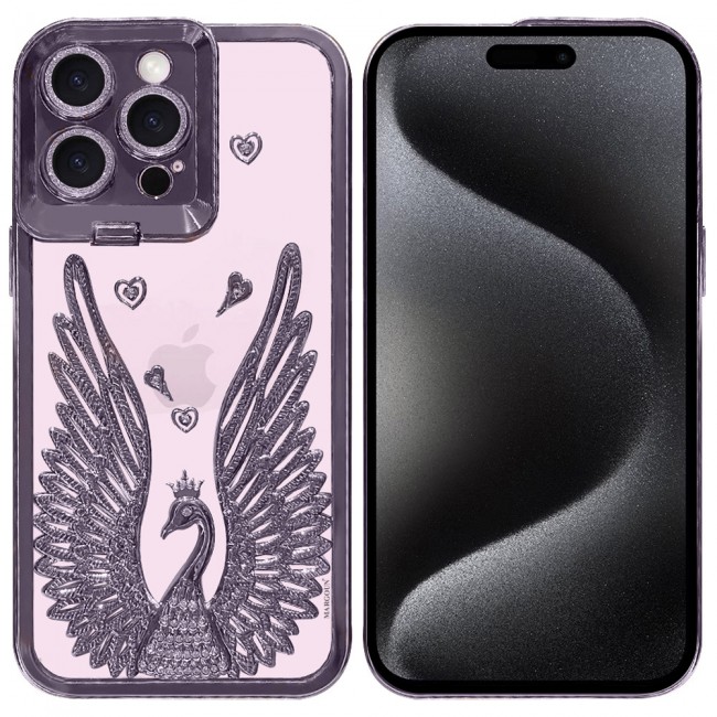 MARGOUN For iPhone 15 Pro Case Luxury Electroplate Diamond Angel Wings Glitter Clear Phone Cover (Purple, 15 Pro)