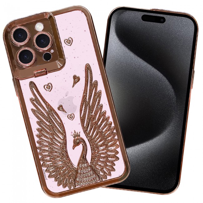 MARGOUN For iPhone 15 Pro Case Luxury Electroplate Diamond Angel Wings Glitter Clear Phone Cover (Rose Gold, 15 Pro)