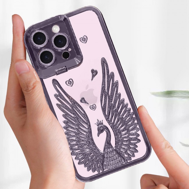 MARGOUN For iPhone 15 Pro Case Luxury Electroplate Diamond Angel Wings Glitter Clear Phone Cover (Purple, 15 Pro)