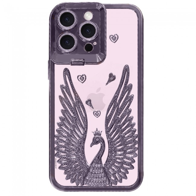 MARGOUN For iPhone 15 Pro Case Luxury Electroplate Diamond Angel Wings Glitter Clear Phone Cover (Purple, 15 Pro)