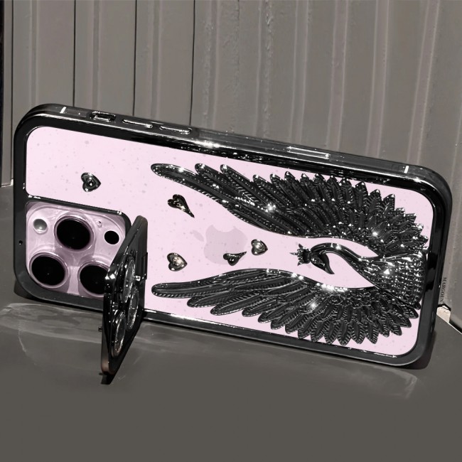 MARGOUN For iPhone 15 Pro Case Luxury Electroplate Diamond Angel Wings Glitter Clear Phone Cover (Black, 15 Pro)