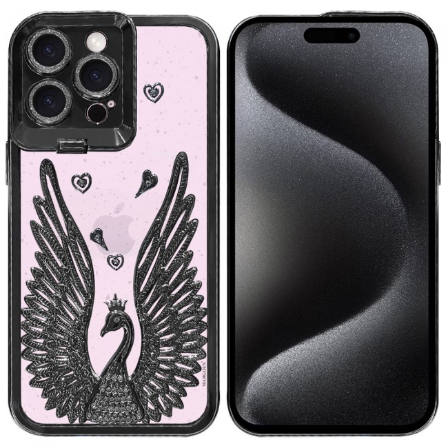 MARGOUN For iPhone 15 Pro Case Luxury Electroplate Diamond Angel Wings Glitter Clear Phone Cover (Black, 15 Pro)