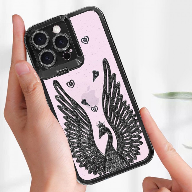 MARGOUN For iPhone 15 Pro Case Luxury Electroplate Diamond Angel Wings Glitter Clear Phone Cover (Black, 15 Pro)