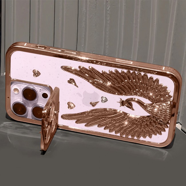MARGOUN For iPhone 15 Pro Case Luxury Electroplate Diamond Angel Wings Glitter Clear Phone Cover (Rose Gold, 15 Pro)