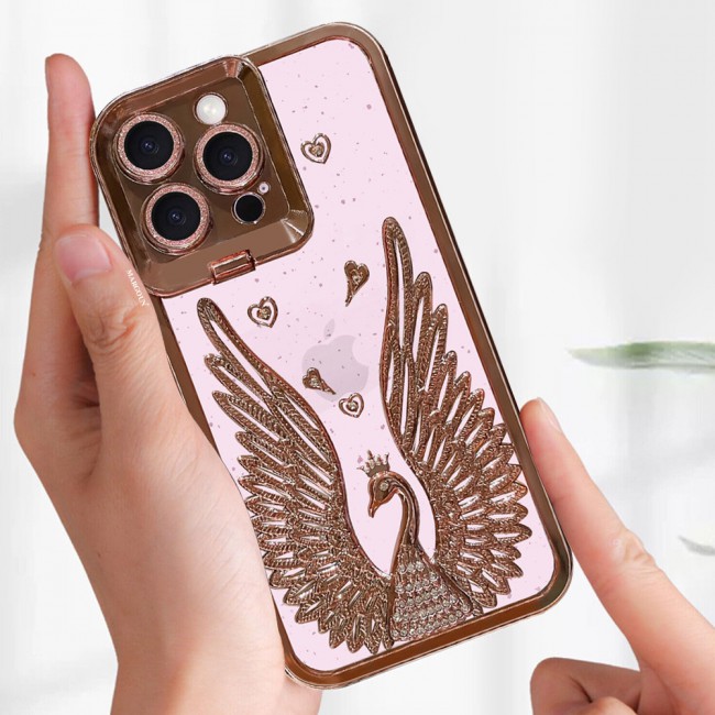 MARGOUN For iPhone 15 Pro Case Luxury Electroplate Diamond Angel Wings Glitter Clear Phone Cover (Rose Gold, 15 Pro)