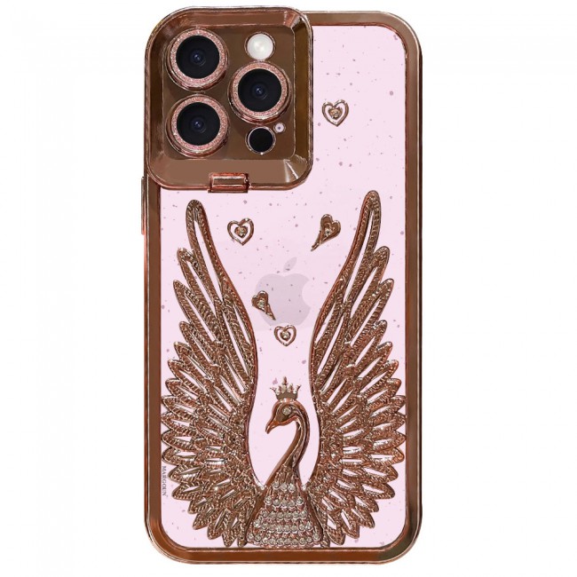 MARGOUN For iPhone 15 Pro Case Luxury Electroplate Diamond Angel Wings Glitter Clear Phone Cover (Rose Gold, 15 Pro)