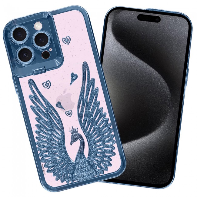 MARGOUN For iPhone 15 Pro Max Case Luxury Electroplate Diamond Angel Wings Glitter Clear Phone Cover (Blue, 15 Pro Max)