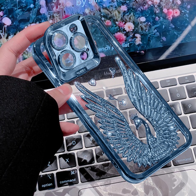 MARGOUN For iPhone 15 Pro Max Case Luxury Electroplate Diamond Angel Wings Glitter Clear Phone Cover (Blue, 15 Pro Max)
