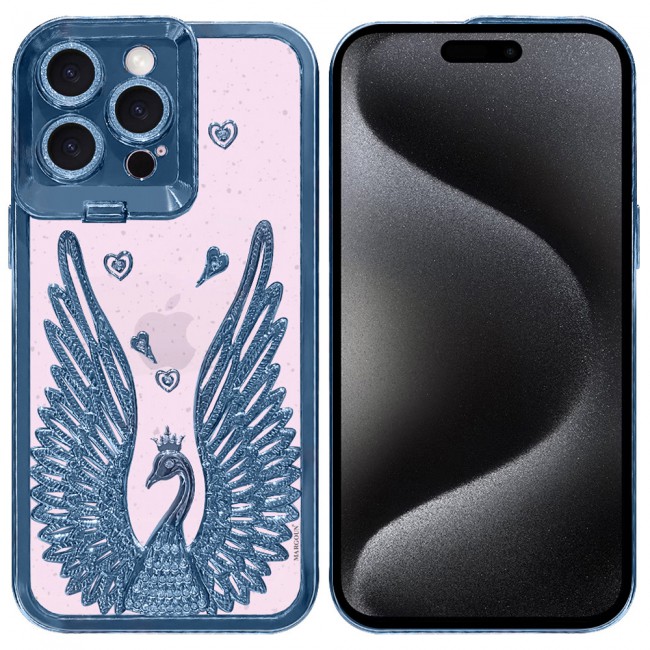MARGOUN For iPhone 15 Pro Max Case Luxury Electroplate Diamond Angel Wings Glitter Clear Phone Cover (Blue, 15 Pro Max)
