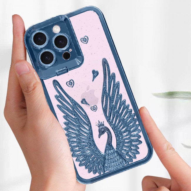 MARGOUN For iPhone 15 Pro Max Case Luxury Electroplate Diamond Angel Wings Glitter Clear Phone Cover (Blue, 15 Pro Max)