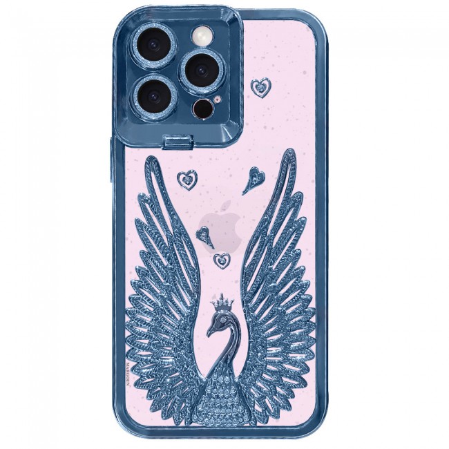 MARGOUN For iPhone 15 Pro Max Case Luxury Electroplate Diamond Angel Wings Glitter Clear Phone Cover (Blue, 15 Pro Max)