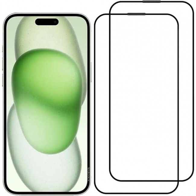 MARGOUN 2 Pack For iPhone 15 Pro Screen Protector Side Black Tempered Glass 9H Hardness Anti Finger-Print