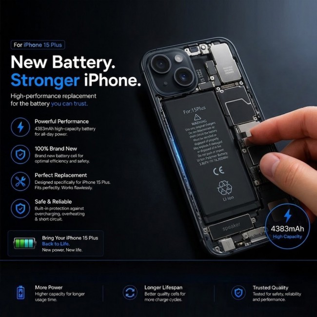 Margoun Replacement Battery for iPhone 15 Plus , High Capacity Li-ion Internal Battery Cell