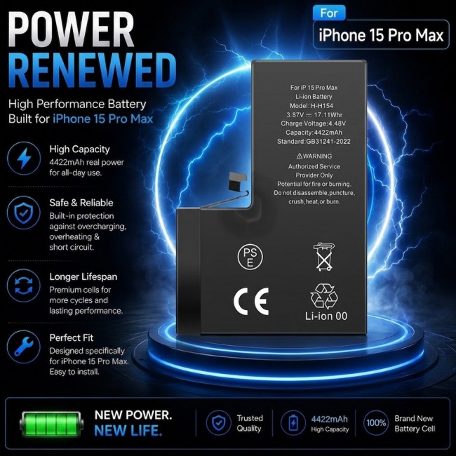 Margoun Replacement Battery for iPhone 15 Pro Max, High Capacity Li-ion Internal Battery Cell