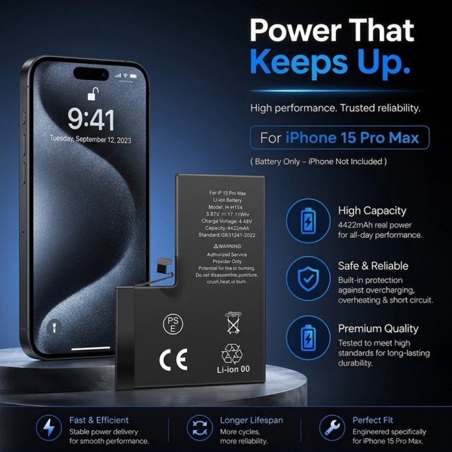 Margoun Replacement Battery for iPhone 15 Pro Max, High Capacity Li-ion Internal Battery Cell