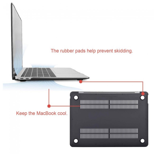 MacBook Air 13.3 inch A1932 A2179 Case Cover and Keyboard Protector Skin - Black