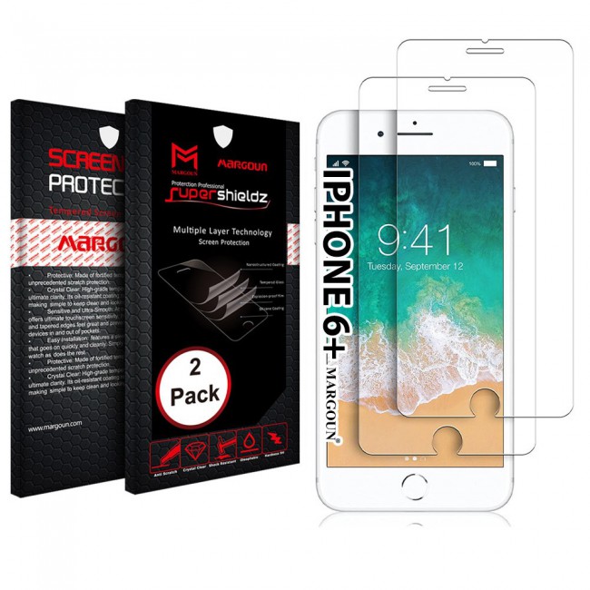 Apple iPhone 6 Plus iPhone 6S Plus 2-Pack Tempered Screen Protector Super Shieldz by Margoun - Clear