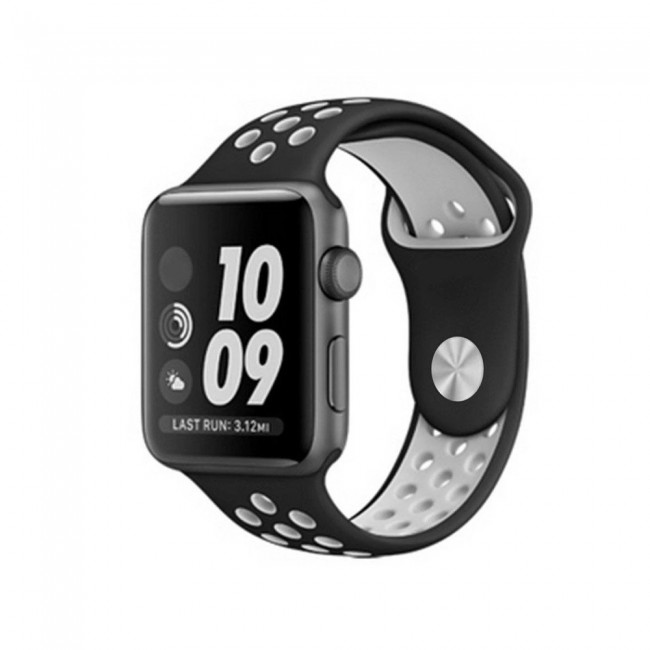 Apple Watch Band 38-40-41mm Silicone Nike Design Strap Henlein Series by Margoun - Black Grey