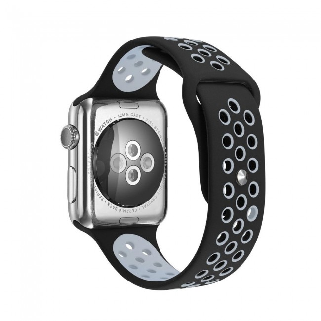 Apple Watch Band 38-40-41mm Silicone Nike Design Strap Henlein Series by Margoun - Black Grey
