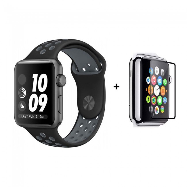 Margoun Nike Design Sports Plus Silicone Replacement Band Along with a Glass Screen Protector for Apple Watch – In 9 Colors – 42/44mm