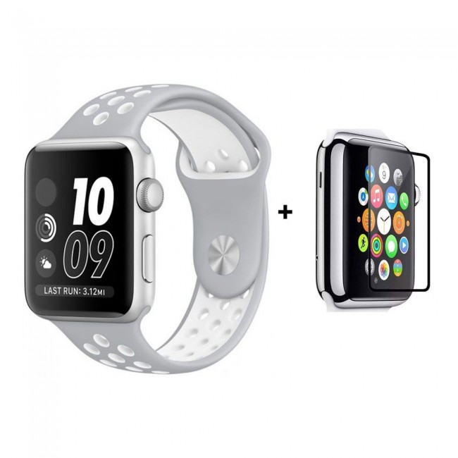 Margoun Nike Design Sports Plus Silicone Replacement Band Along with a Glass Screen Protector for Apple Watch – In 9 Colors – 42/44mm
