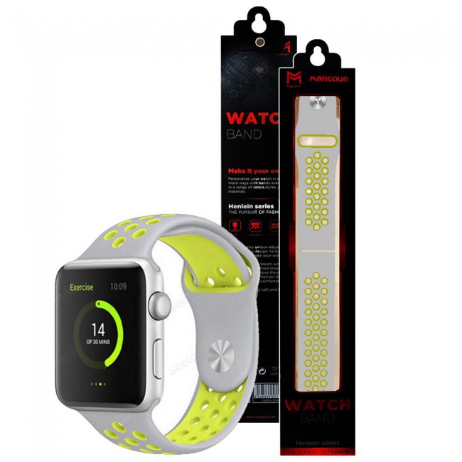 Apple Watch Band 38-40-41mm Silicone Nike Design Strap Henlein Series by Margoun - Grey Green