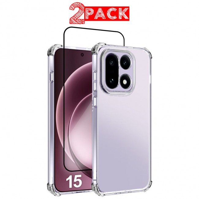 MARGOUN Compatible With OnePlus 15 Case Bumper Soft TPU 6.7 inch Cover with 3D Screen Protector Airbag Corner Anti-Fall Flexible Phone Case (1 Case+1 Glass)