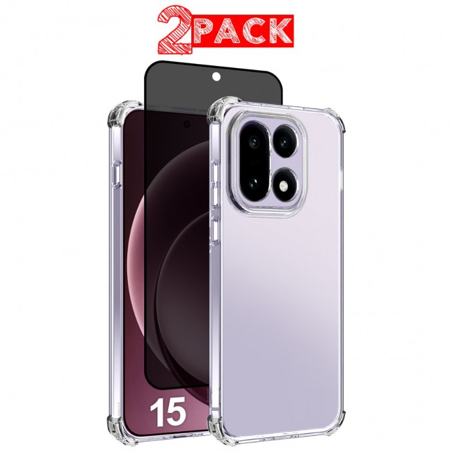 MARGOUN Compatible With OnePlus 15 Case Bumper Soft TPU 6.7 inch Cover with Screen Protector Privacy Glass Airbag Corner Anti-Fall Flexible Phone Case (1 Case+1 Privacy Glass)
