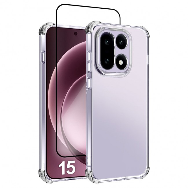 MARGOUN Compatible With OnePlus 15 Case Bumper Soft TPU 6.7 inch Cover with 3D Screen Protector Airbag Corner Anti-Fall Flexible Phone Case (1 Case+1 Glass)