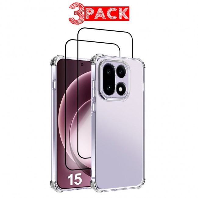 MARGOUN Compatible With OnePlus 15 Case Bumper Soft TPU 6.7 inch Cover with 3D Screen Protector Airbag Corner Anti-Fall Flexible Phone Case (1 Case+2 Glass)
