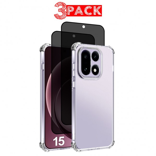 MARGOUN Compatible With OnePlus 15 Case Bumper Soft TPU 6.7 inch Cover with Screen Protector Privacy Glass Airbag Corner Anti-Fall Flexible Phone Case (1 Case+2 Privacy Glass)