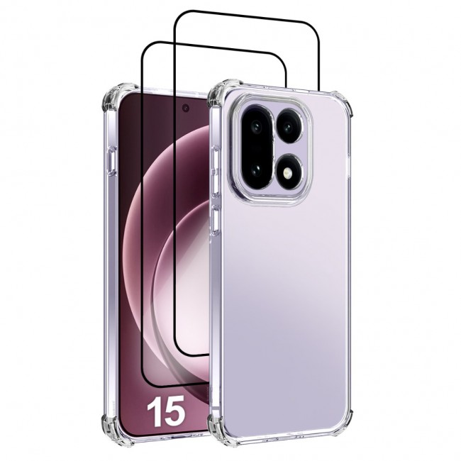 MARGOUN Compatible With OnePlus 15 Case Bumper Soft TPU 6.7 inch Cover with 3D Screen Protector Airbag Corner Anti-Fall Flexible Phone Case (1 Case+2 Glass)