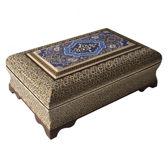 MARGOUN Handmade Khatamkari Inlaid Wooden Jewelry Box, Decorative Keepsake Box, Authentic Middle Eastern Marquetry Art, 22x14x7.5 cm