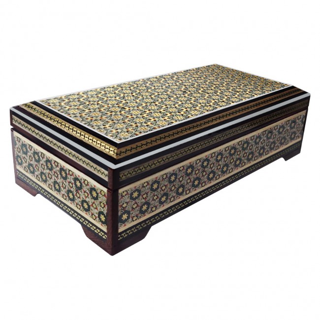 MARGOUN Handmade Khatamkari Inlaid Wooden Jewelry Box, Decorative Keepsake Box, Authentic Middle Eastern Marquetry Art, 20x10x5.5 cm -A