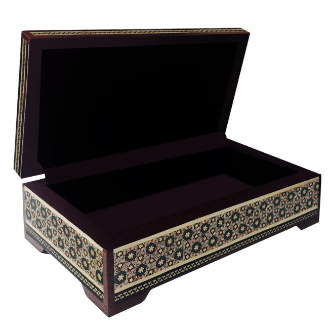 MARGOUN Handmade Khatamkari Inlaid Wooden Jewelry Box, Decorative Keepsake Box, Authentic Middle Eastern Marquetry Art, 20x10x5.5 cm -A