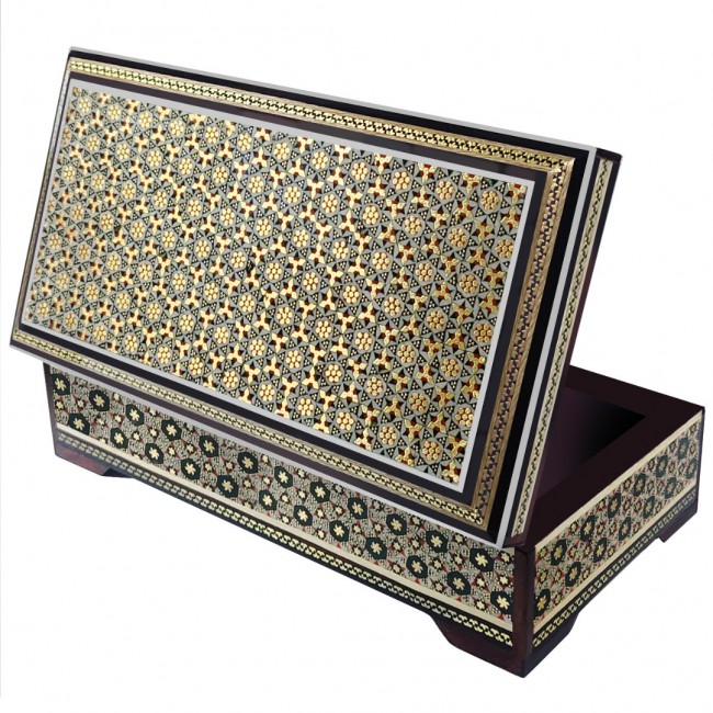 MARGOUN Handmade Khatamkari Inlaid Wooden Jewelry Box, Decorative Keepsake Box, Authentic Middle Eastern Marquetry Art, 20x10x5.5 cm -A