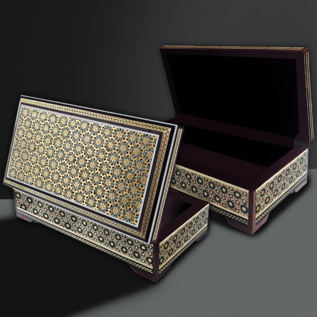 MARGOUN Handmade Khatamkari Inlaid Wooden Jewelry Box, Decorative Keepsake Box, Authentic Middle Eastern Marquetry Art, 20x10x5.5 cm -A