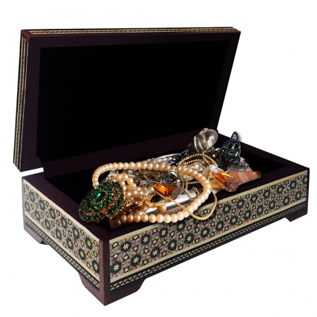 MARGOUN Handmade Khatamkari Inlaid Wooden Jewelry Box, Decorative Keepsake Box, Authentic Middle Eastern Marquetry Art, 20x10x5.5 cm -A